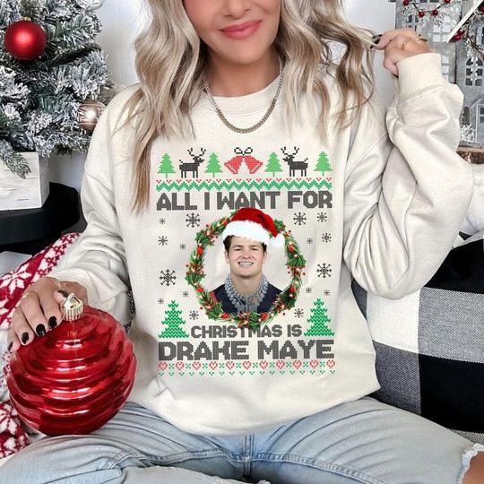 Discover Drake Maye Christmas Unisex Sweatshirt, Holiday Crewneck Shirt, Festive Xmas Hoodie, Winter Shirt, Gift for Him or Her