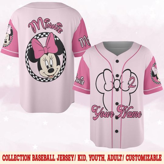 Discover Custom Minnie Checked Baseball Jersey, Mickey and Friends Baseball Shirt