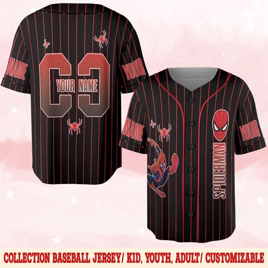 Discover Personalize Disney Spider Man Black Baseball Jersey, Birthday Gift For Fans Family Party