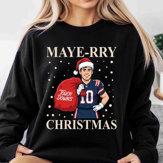 Discover Drake Maye Jumper, Merry Christmas Sweatshirt, Touchdown Xmas Football Pullover, Holiday Sports Unisex Top