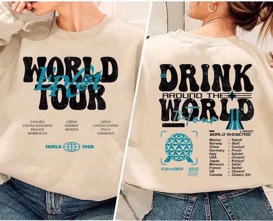 Disney Epcot World Tour Sweatshirt, Drink Around The World Sweater, Disney Group Trip, Epcot Disneyworld Sweater, Retro Disneyland Epcot Sweater
