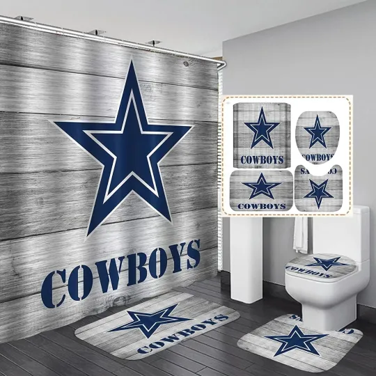 Discover football 4pcs Sports Shower Curtain Set American Football Grey Helmet Texas Star Set