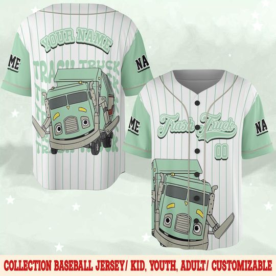 Personalized Trash Truck Baseball Jersey, Birthday Girl Jersey
