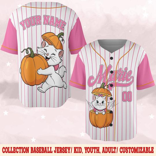 Discover Personalized Marie Cat Halloween Baseball Jersey, Custom Name Baseball Jersey