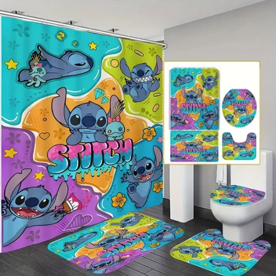 Discover Stitch Funny Cartoon Shower Curtain or Bathroom Sets.