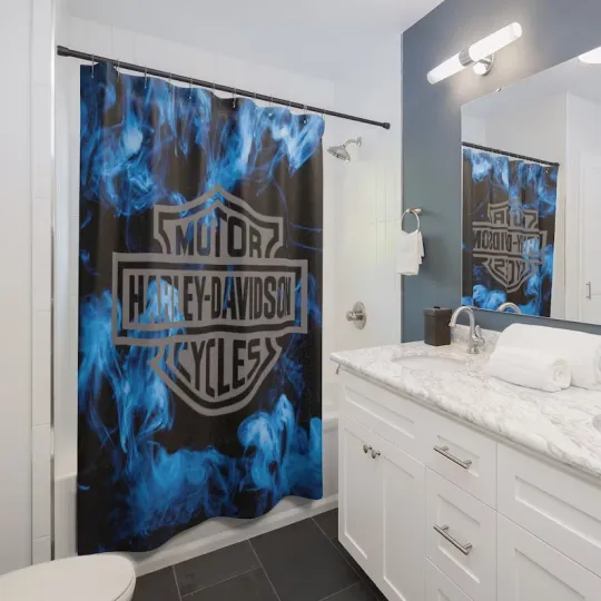 Discover Blue Smoke Style Haarleyy David Printed Shower Curtain or Bathroom Sets.