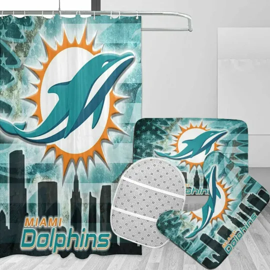 Discover Miami Dolphins Art USA Flag Background Sport Waterproof Shower Curtain Sets.