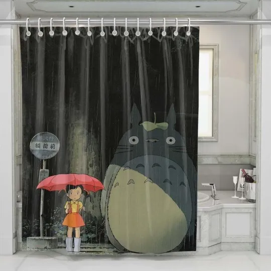 Totoro In The Rain Shower Curtain Set Bathroom Set For Bathroom Decor Best Gift