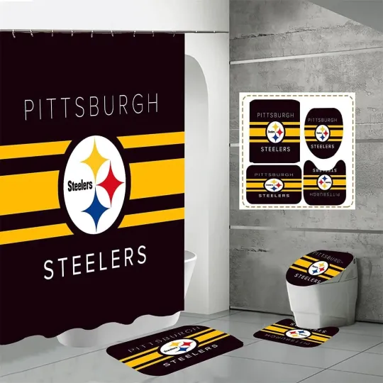 Discover Pittsburgh Steeler Logo ver2 Shower Curtain Non-Slip Toilet Lid Cover Bath Mat