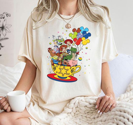 Discover Vintage Disney Toy Story Tea Cup Shirt, Toy Story Character Balloon Shirt, Disney Holiday Shirt, Family Disney Tee, Disneyworld Shirt
