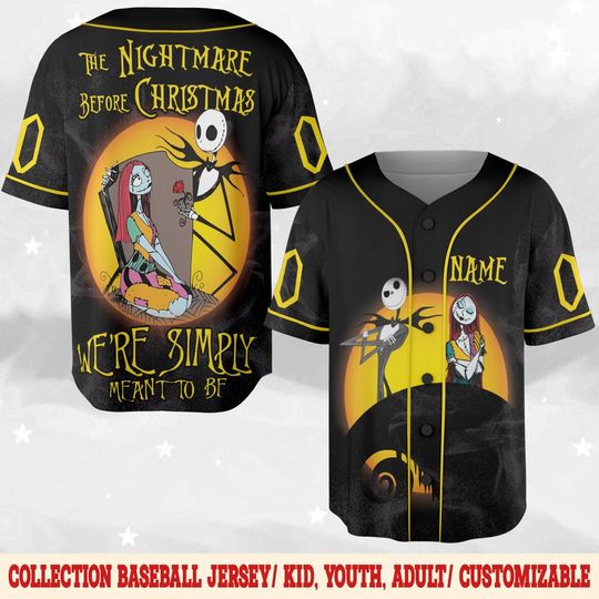 Discover Personalized Halloween Baseball Jersey, Jack Skellington And Sally Together Baseball Shirt, Nightmare Before Christmas Baseball D2JS11