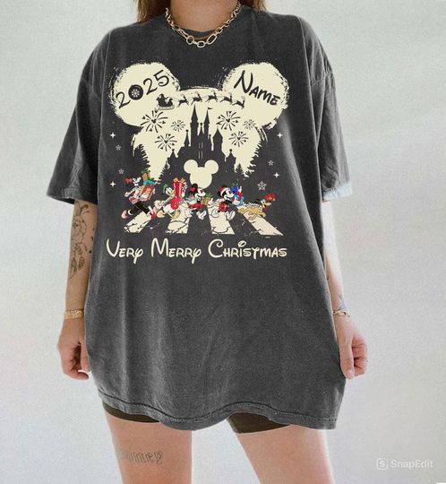Discover Disney Mickey and Friends Crossing the Road Christmas T-Shirt, Personalized Disney Christmas Tee, Disney Castle, Vintage Mickey