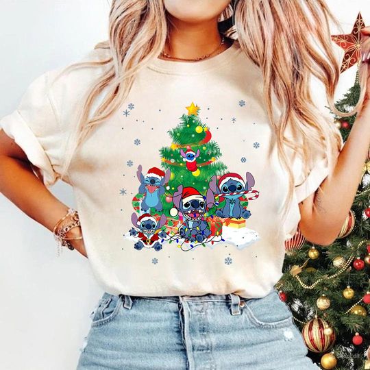 Discover Stitch Christmas Shirt, Disney Stitch Christmas Tree Shirts, Disney Xmas Shirts, Disney Family Tee, Christmas Party T-Shirt