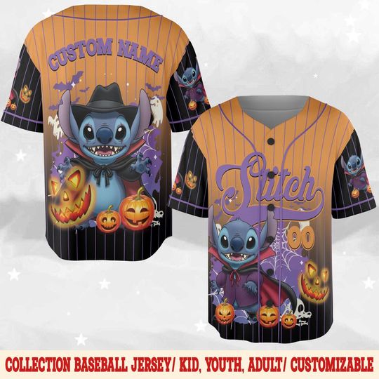 Discover Custom Stitch Halloween Baseball Jersey, Custom Disney Baseball Jersey, Stitch Gift For Baseball Fans, Disneyland Halloween C1H335