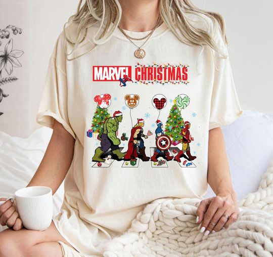 Discover Marvel Christmas T-Shirt, Avengers Team Shirt, Superhero Christmas Tee, Avengers Fan Balloon Shirt, Marvel Avengers Characters Shirt