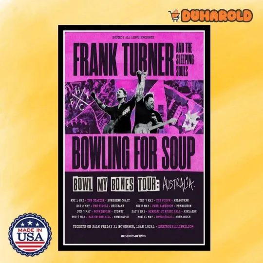 Discover Frank Turner & Bowling For Soup Bowl My Bones Tour Australia 2026 Poster