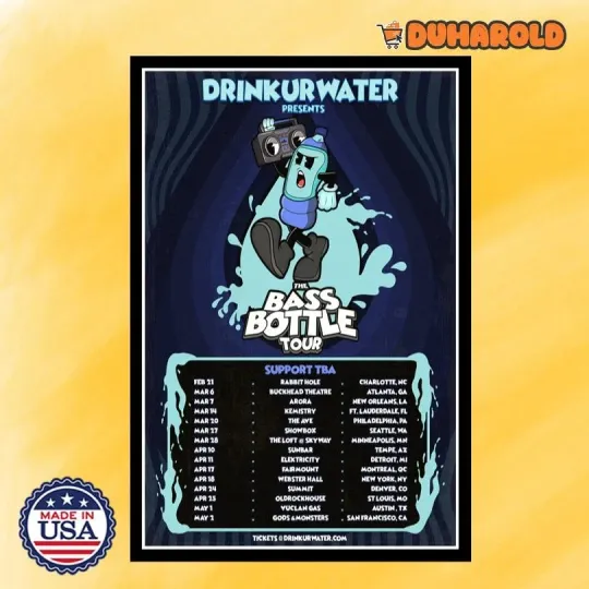 Discover Drinkurwater The Bass Bottle Tour 2026 Poster Home Decor, Wall Art