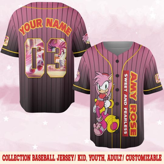 Discover Custom Amy Sonic The Hedgehog Baseball Jersey, Personalized Number & Name Sonic Jersey, Sonic party jersey, Birthday gift for Kids BZGR01-4