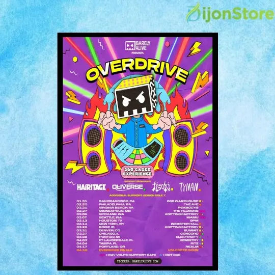 Discover Barely Alive Overdrive 2026 Tour Show Poster Home Decor, Wall Art, Fan Gift