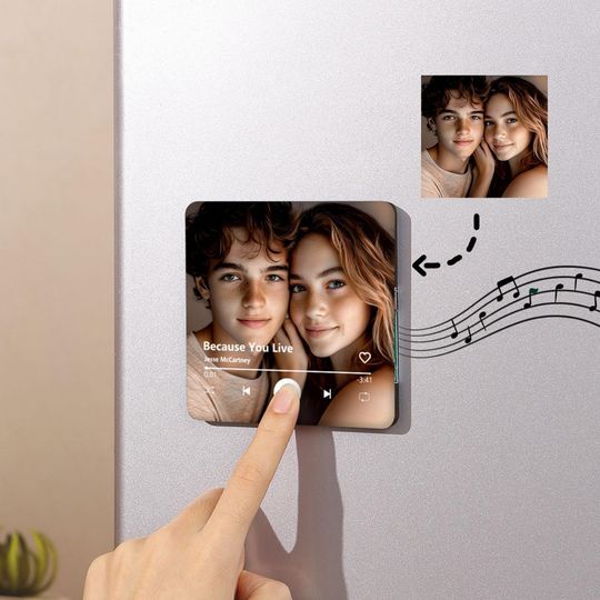 Personalized Music Fridge Magnet with Custom Photos and MP3 Music Box, Christmas Gift for Him