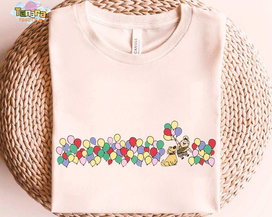 Discover Retro 80s Disney Pixar Up Dug & Russell Tee, Crop Top, Adventure is Out There, Balloon Stripe Design, Paradise Falls Travel Co, Family Gift