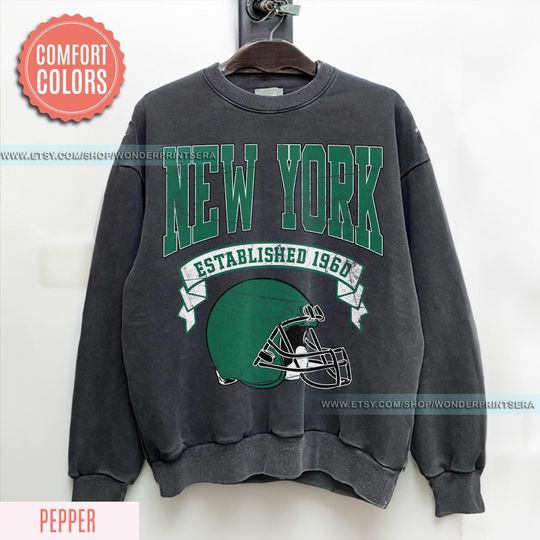 Discover New York Football Retro 80s Vintage Style Comfort Colors Crewneck Sweatshirt, New York Football Tshirt, Jets Sunday Football Fan Gifts FXA28