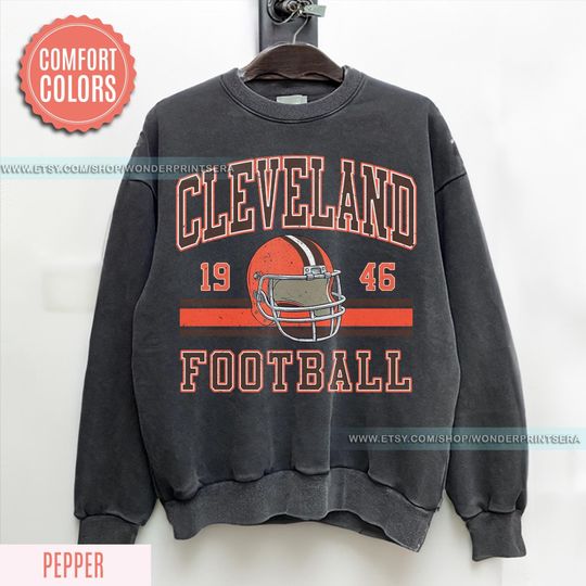 Discover Cleveland Football Vintage Style Comfort Colors Sweatshirt, Retro Cleveland Football Shirt, Cleveland Fan Gift, Sunday Football Apparel #F53