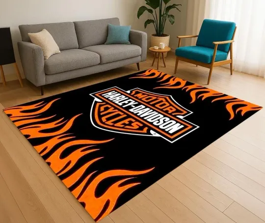 Haarleyy Davidson Motorcycle Rug for Home Decor