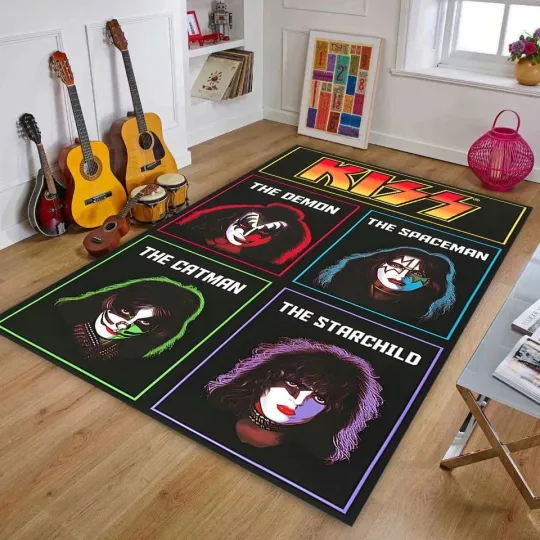 Discover Rock Music Collage Area Rug, Living Room Bed Decor