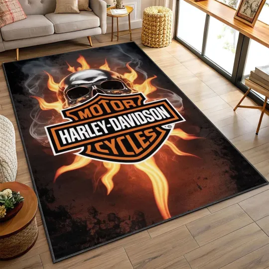 Haarleyy Davidson Motorcycle Rug for Home Decor