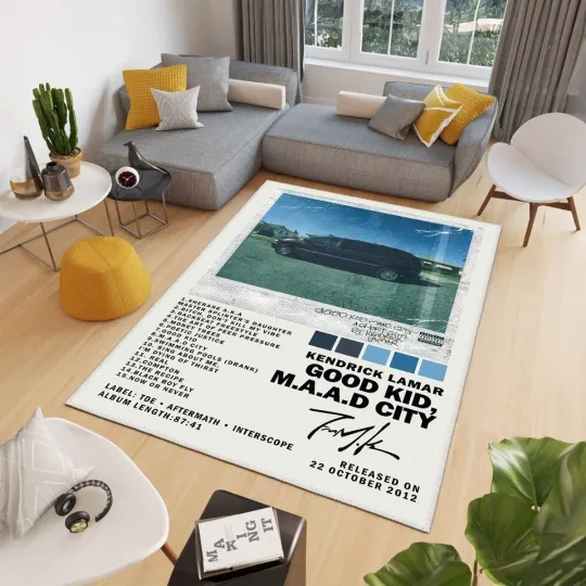 Discover Kendrick Hip Hop Rap Music Print Rug, Living Room Bed Decor