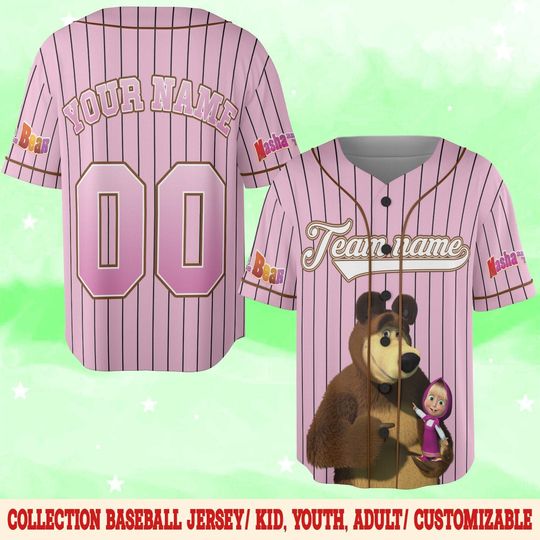 Discover Custom Masha And The Bear Baseball Jersey, Personalized Family Birthday Shirt, Personalized Marsha And The Bear Baseball Jersey NGQD05