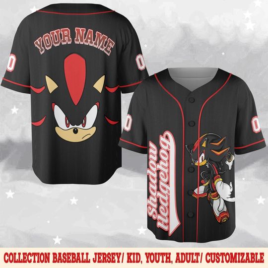 Personalized Sonic Shadow Baseball Jersey, Sonic Birthday Gift