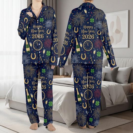 Discover Happy New Year Champagne Glass Pajamas Set, Bubbly Lover Gift, Holiday Family Pajamas, Couple Pajamas, Christmas Gift