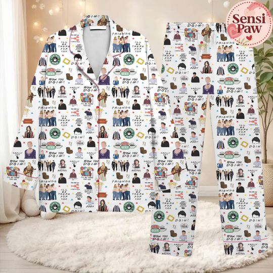 Discover Friends TV Show Pajama Set  Funny Sitcom Print Sleepwear  Cozy Lounge Set for Women, Cute Pivot PJs, Friendship Gift