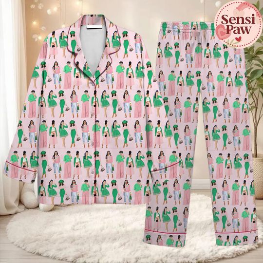 Discover AKA Sisterhood Pajama Set  Sorority Inspired Sleepwear  Cozy Lounge Set for Women, Greek Life Gift, Matching Sister PJs