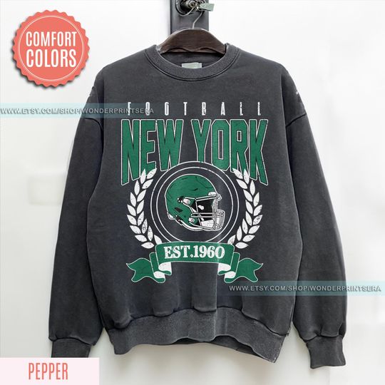Discover New York Football Retro 80s Vintage Style Crewneck Shirt, New York Football Tshirt, Jets Sunday Football Fan Gifts