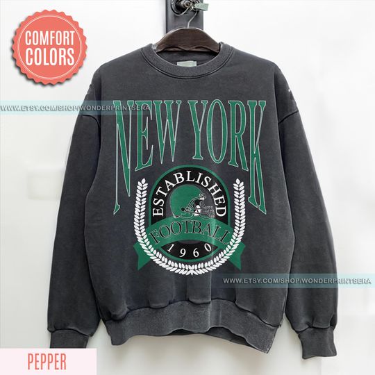 Discover New York Football Retro 80s Vintage Style Crewneck Shirt, New York Football Tshirt, Jets Sunday Football Fan Gifts