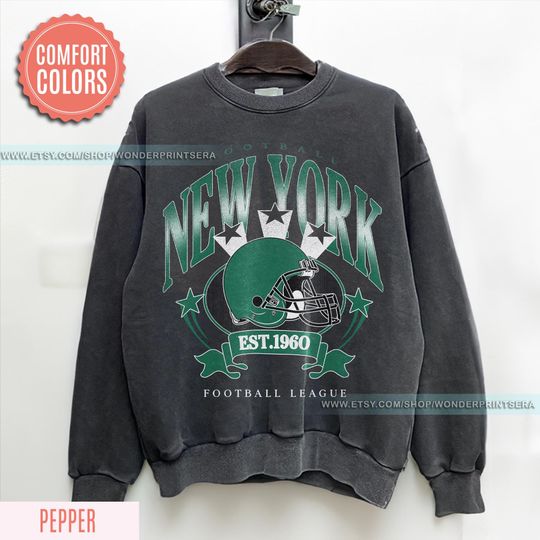 Discover New York Football Retro 80s Vintage Style Crewneck Shirt, New York Football Tshirt, Jets Sunday Football Fan Gifts