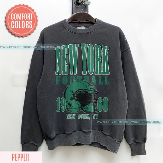 Discover New York Football Retro 80s Vintage Style Crewneck Shirt, New York Football Tshirt, Jets Sunday Football Fan Gifts