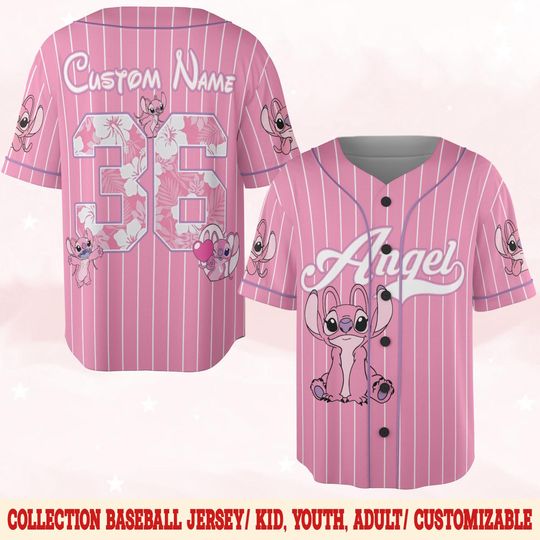 Personalized Lilo and Stitch Angel Baseball, Custom Kid Youth Adult Disney Jersey