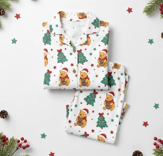 Discover Family Winnie the Pooh Christmas Pajama Set | Holiday Tree Sleepwear | Matching Pooh Bear Family PJs