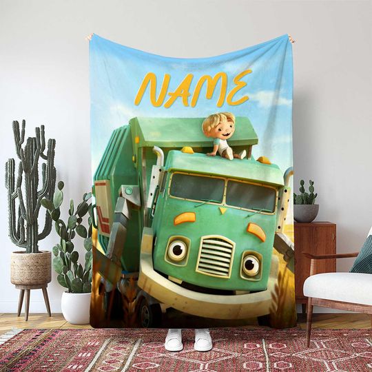 Trash Truck Custom Blanket, Hank And His Best Friend Gift, Garbage Truck Throw Blanket, Childrens Cartoon Movie Blanket