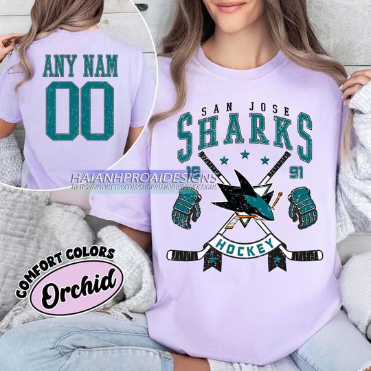 Discover Personalized Comfort Colors San Jose Sharks T-Shirt | Comfort Colors T-Shirt for Hockey Fans | Custom Number | Retro Team Shirt