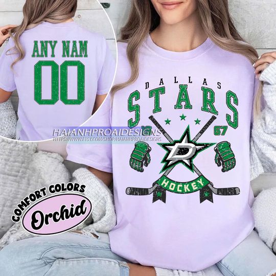 Personalized Comfort Colors Dallas Stars T-Shirt Custom Number | Retro Team Shirt