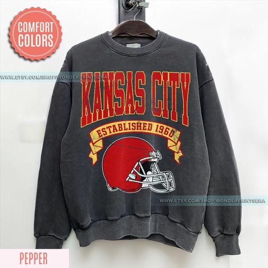 Discover Kansas City Football Vintage Style Sweatshirt, Kansas City Football Crewneck, Football Sweatshirt, Kansas City Fan Gifts