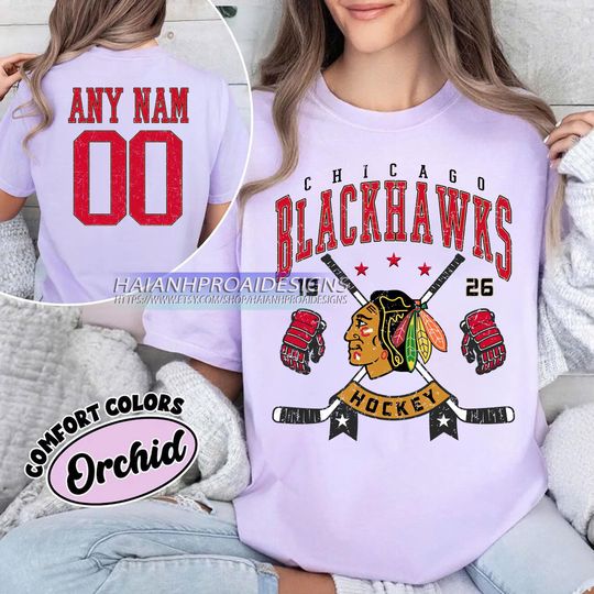 Discover Personalized Comfort Colors Chicago Blackhawks T-Shirt| Custom Number | Retro Team Shirt