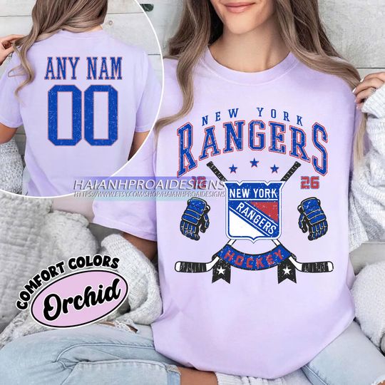Personalized Comfort Colors New York Rangers T-Shirt | Custom Number | Retro Team Shirt