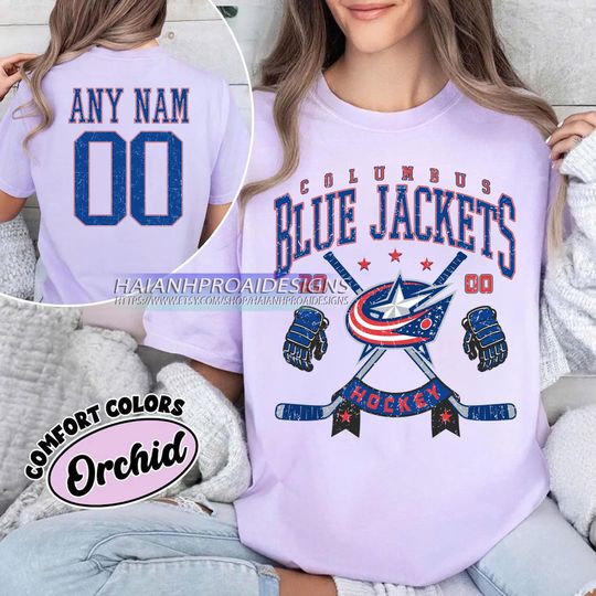 Discover Personalized Comfort Colors Columbus Blue Jackets T-Shirt | Custom Number | Retro Team Shirt