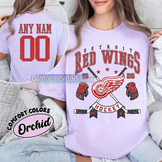 Discover Personalized Comfort Colors Detroit Red Wings T-Shirt | Custom Number | Retro Team Shirt